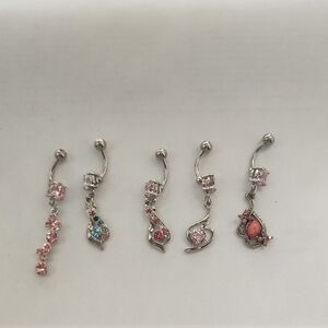 Silver and Pink Belly Button Rings Set Of 5